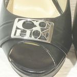 Coach  Aliya Size 6.5 Open Toe Peek Toe Black Leather Stilettos High Heels Logo Photo 2