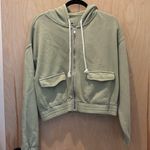 Aerie  Hoodie Cropped Full Zip Sweatshirt Light Green Size Medium Photo 3
