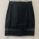 J.Crew  Black Linen Pencil Shirt with Crochet Detailing, Size 2P Photo 2