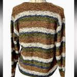 Vintage Hand Knit Open Front Cardigan Sweater With Zipper Detailing + Stripes Brown Size M Photo 3