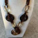 Signed CG Goldstone Thermoset Seed Bead Necklace w Wood Accents CHUNKY 1960s Gold Photo 6