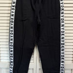DKNY Black/White Logo Jogger Sweatpants Elastic/Tie Waist Pockets Size Small Photo 0