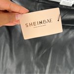 SheIn  Elegant Black Faux Leather‎ High Rise Front Skit Women's Midi Pencil Skirt Photo 5