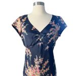 Evan Picone EVAN-PICONE Silk Navy Dress Multicolor Floral Sheath V-Neck Cap Sleeves 6 EUC Photo 3