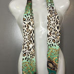 Leopard Baroque Satin Scarf Womens One Size Green Gold Skinny Rectangle Wrap Photo 0