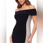 XScape  Brianna Off-The-Shoulder Side Silver Bead Fitted Long Gown Dress Photo 2