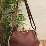 Brown leather shoulder hand bag purse crossbody gold tone accents, crystal rhinestones, kiss lock faux diamond closure Photo 3