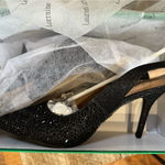 Lauren Lorraine  Glittering Rhinestone Black Slingback Ponted Toe Heels Photo 2