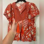 Knox Rose Flutter Sleeve Tassel Short Sleeve Blouse Large Boho Bright Floral Photo 1
