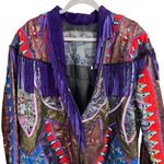 Vintage Judith Roberts Mexico Patchwork Fringe Jacket Beaded Western L/XL Purple Photo 6