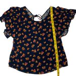 Blue Floral Flouncy Ruffled Bat Wing Sleeve Top Size M Photo 7