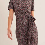 Boden Knot Front Jersey Midi Dress Black Block Paisley Ruched Tie Side Womens 12 Photo 0