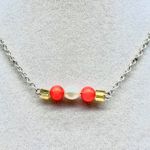 Handmade Orange Bead Faux Pearl Necklace Earrings Set Silver Gold Photo 2