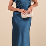 Lulus LULU’S Captivating Presence Dark Teal Satin Cowl Back Maxi Dress Photo 0
