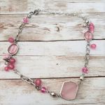 Unusual Pink & Silver Tone Necklace with Extender Photo 1