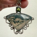 Vintage Handcrafted 925 Sterling Silver Moss Agate Stone & Peridot Pendant 10g. Green Photo 7