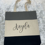 Kayla Tote Bag Gray Cream Black Script Graphic 14 x 16" Photo 0