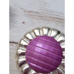 Vintage Clip On Earrings Large Statement Unusual Purple & Light Gold Tone 1.75" Photo 8