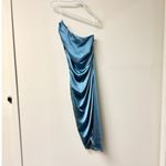 Elliatt Cassini Satin One Shoulder Ruched Slit Midi Dress Blue Women's Size XS Photo 2