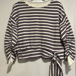 Kensie NWOT Womens Sz:S striped tie-waist ruched sleeve Pullover sweatshirt. Photo 0