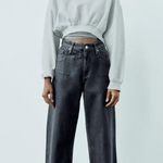 ZARA TRF MID RISE LOOSE FIT MID RISE FULL LENGTH FOIL JEANS BLUE/SILVER NEW Photo 7