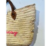 POOLSIDE Woven Straw Open Tote Pink “VACAY” Text Leather Handle Tote Purse Photo 5