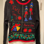 VTG 80s Bobbie Brooks Size S Vintage Holiday Sweater Black Embroidered Peace Photo 0