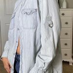 Gloria Vanderbilt Blue and white striped button up shirt with a western vibe and metal grommet Photo 6