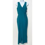 1. State  Women's Twill Sleeveless V-Neck Wrap Front Jumpsuit Emerald Green Size 0 Photo 1