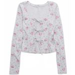 American Eagle AE Aerie Long Sleeve Tie Front Cardigan Light Heather Gray NWT XS Photo 2