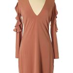 EXPRESS  Dress medium long sleeve cold shoulder mauve/nude long sleeve midi Photo 0
