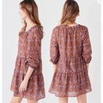 Xirena Lea Cottage Boho Brown Floral Dress Small Oversized Golden Silk Cotton Photo 9