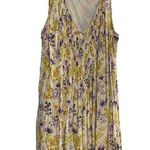 Old Navy Women’s Dress V-neck Sleeveless Purple Yellow & Cream Size Large Ruched Photo 0