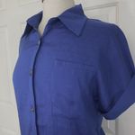 Blue linen short sleeve shirt, ladies small short sleeve relaxed fit button down Photo 9