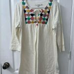Boden White Tunic Dress with Colorful Embroidery (Size US 10) Photo 2