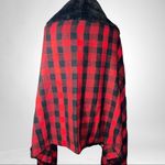 Red and black plaid wrap with faux fur collar! Nwot Black Photo 3
