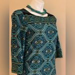 Premise  Bright Blue/Green Medallion Shift Dress Sz M With Lining 3/4 Sleeves Photo 2