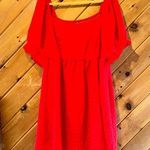 SheIn Bright red puff sleeve textured smock flowy dress Photo 0