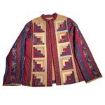 Vtg 1990s Handmade Red Blue Calico Floral Patchwork Quilted Open Front Jacket M Size M Photo 0