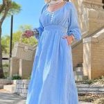 J.Crew New V-neck Midi Dress Soft Gauze Lake Blue BP861 Ballon Sleeve Small Photo 0