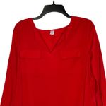 Old Navy V Neck Pockets Roll up Tab Long Sleeve Shift Dress Red Women Large Photo 1