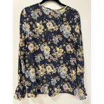 H&M  Size 6 Navy Floral Long Sleeve Bell Sleeve Blouse Photo 1