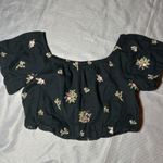 American Eagle  Womens Crop Top Peasant Black Floral Boho‎ Large crochet festival Photo 2