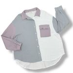 Entro  Oversized Gauze Color Block Button Up Shirt White Grey Purple Small Photo 11