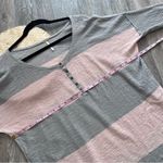 Free People  beach linen pink & gray striped‎ oversized Henley top women’s size S Photo 3