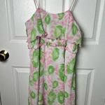Ganni Womens Pink Green Pleated Ruffle Georgette Strap Mini Dress Sz S Photo 6