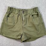 A loves A High Waisted Distressed Shorts Size 28 Army Green Denim Elastic Waist Photo 0