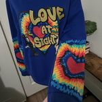 Blue Hoodie with Love at First Sight Graphic Vintage Sweater Tyedye sz Large Photo 1