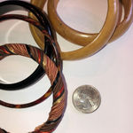 5 Boho Tan & Black Wooden Fabric Bangle Bracelets Photo 10