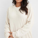 Aerie The Sweat Waffle Crew Neck Sweatshirt size Small oversized beige cream Photo 0